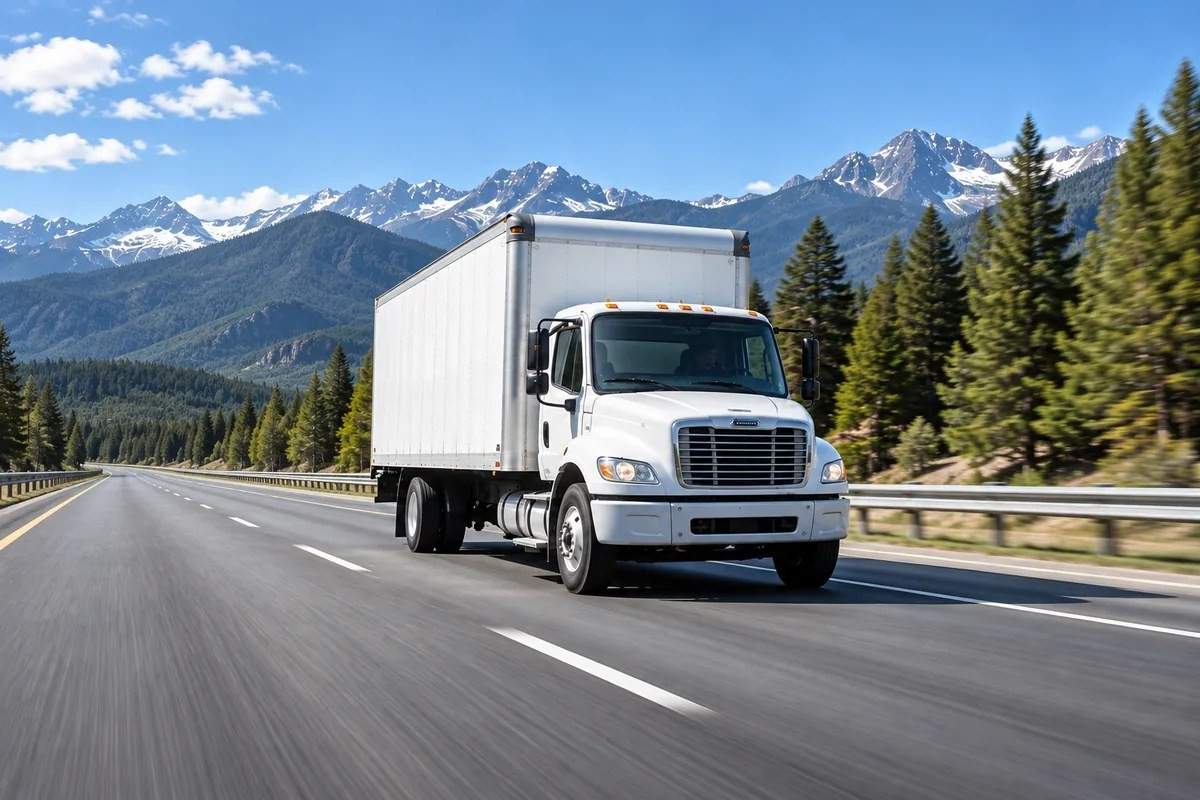 Expedited box truck traveling on a highway